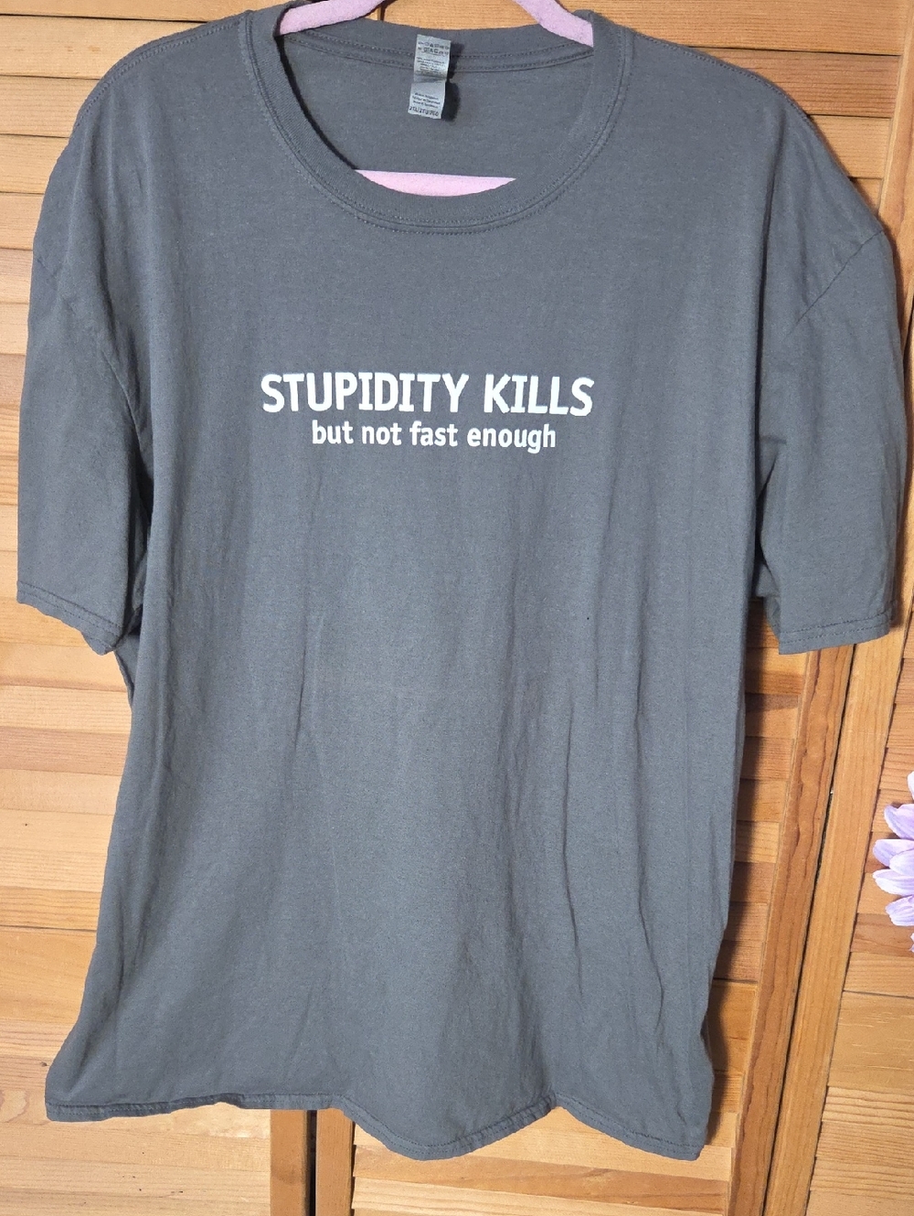 Gildan Gray Graphic Tee "STUPIDITY KILLS"